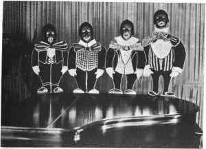 These archetypal caricatures are the result of blackface stereotypes.  