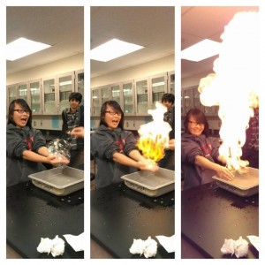 Fire bending explained:  This reaction used methane bubbles (CH4) and oxygen (O2) to create a flame.  Because methane is highly combustible, when a flame is added to the bubbles, it reacts rapidly with oxygen to form carbon dioxide and water. Rxn: CH4 + 2O2 --> CO2 + 2H2O