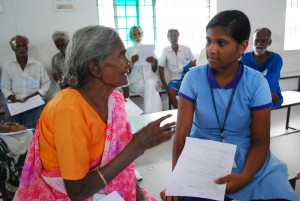 Arthi, one of my closest VCT friends, helping to translate English to Tamil.