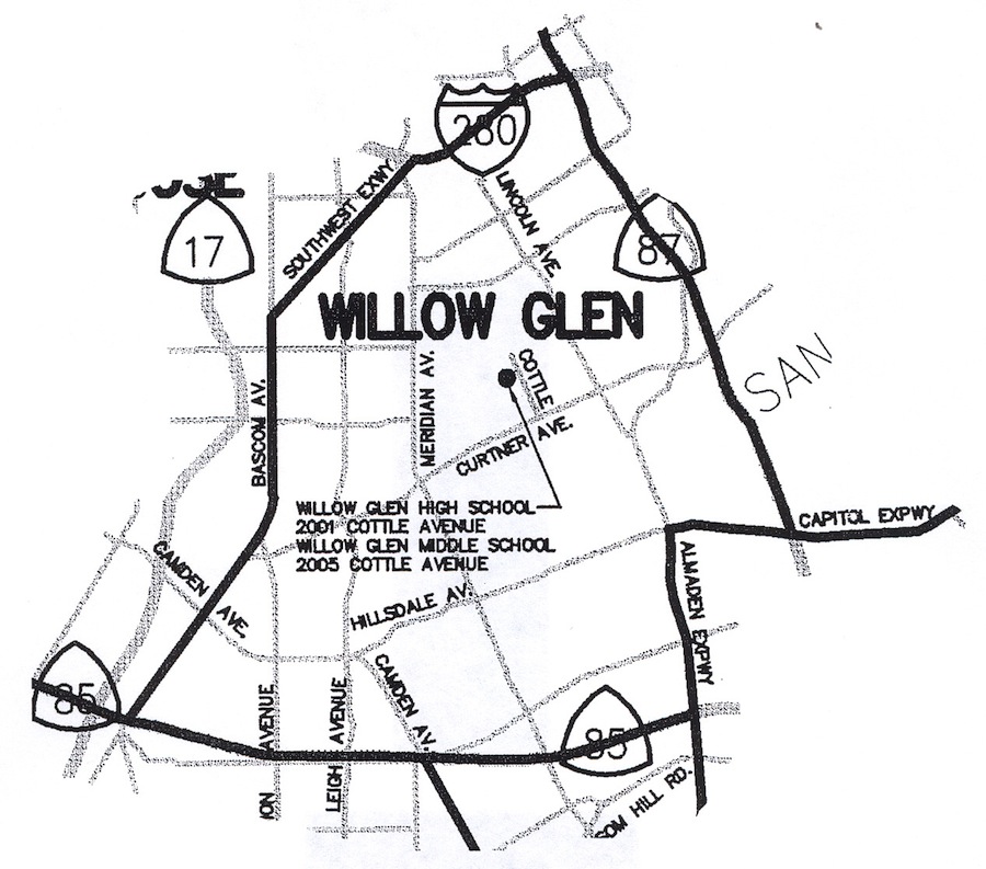A map of the town of Willow Glen Source: Silicon Valley National Junior Basketball
