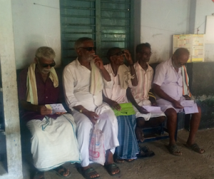 Patients waiting at Sunday eye camp 