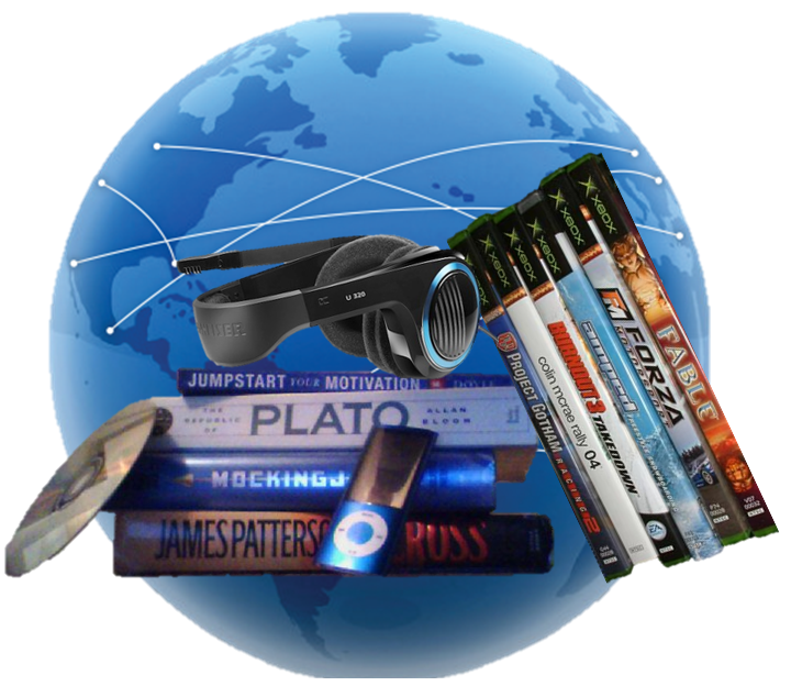 movies, music, games, books