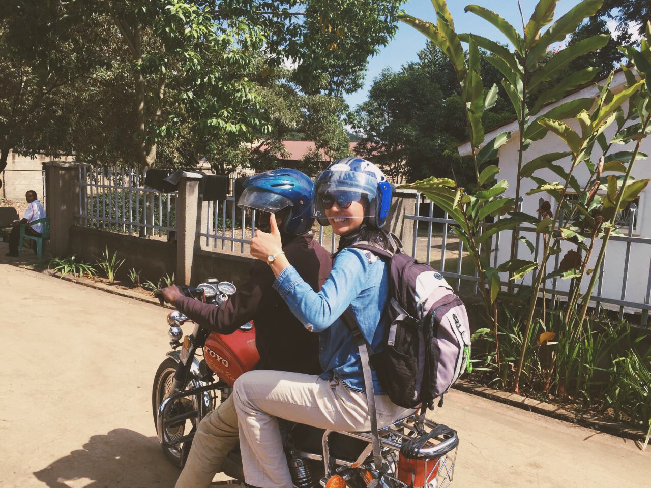 My first time riding on a boda boda. I held on for dear life that first time.