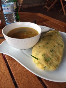 The owners of the guesthouse made me a special meal to help me get better and even shaped it into a caterpillar!