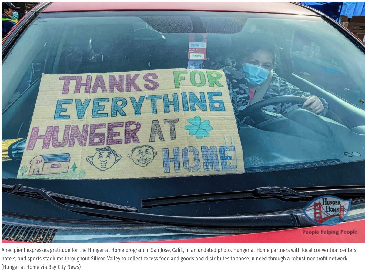 Photo of A recipient expresses gratitude for the Hunger at Home program in San Jose, Calif