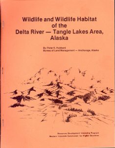 Hubbard's report of the Wildlife and wildlife habitat of the Delta River--Tangle Lakes Area, Alaska. Below is a drawing of mountains and clouds.