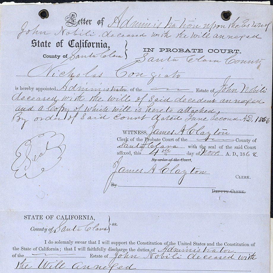 Banner - Letter of Administration of the Will of Fr. John Nobili