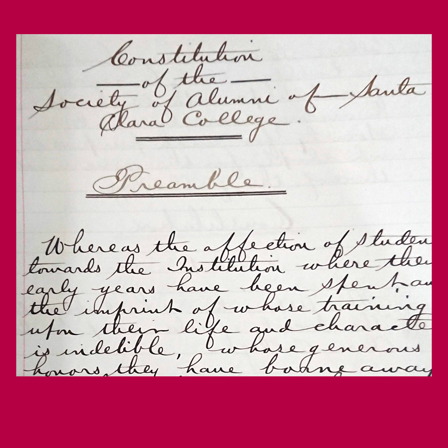 hand written constitution of society of alumni santa clara college