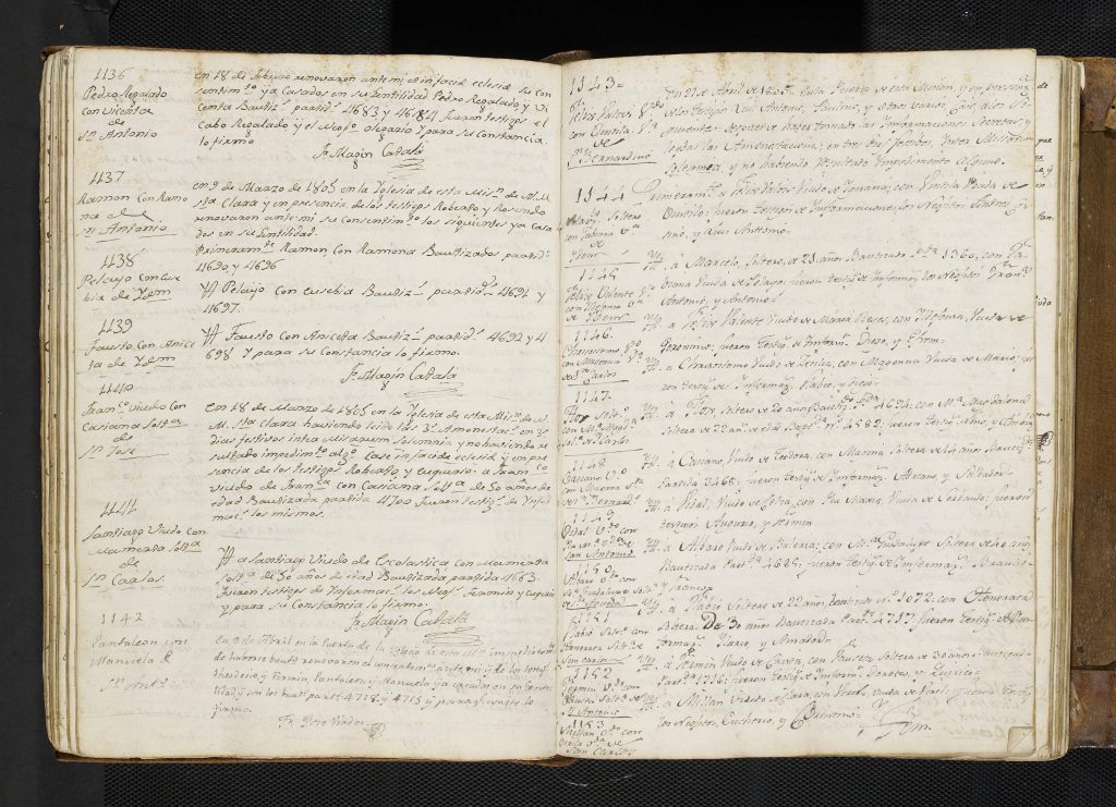 Excerpt from the Santa Clara Mission Marriage Records. Containing the marriage of Marcelo Fabiana under the entry #1144. (Credit: SCU Digital Collection)