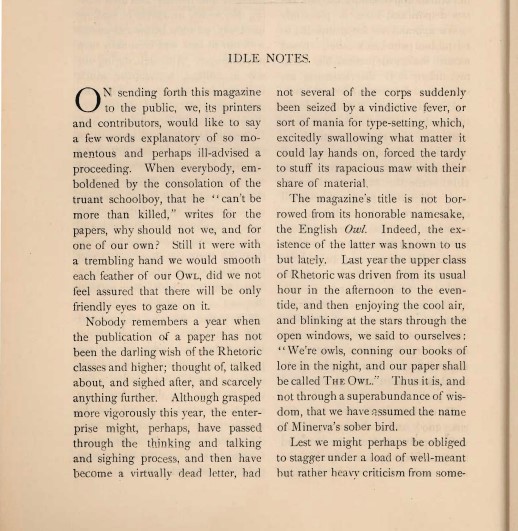 A page of text with two columns titled: Idle Notes.