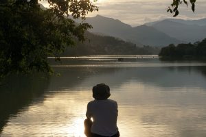 Watching the sunset over Fewa Lake in Pokhara.