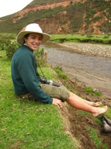 Drying my feet after crossing a river in Valle de Belen, Peru.