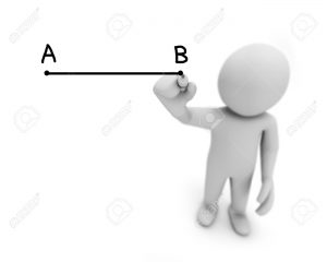 man drawing a line from point A to point B 3d render