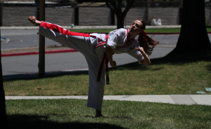 Practicing my side-kick at a park. 